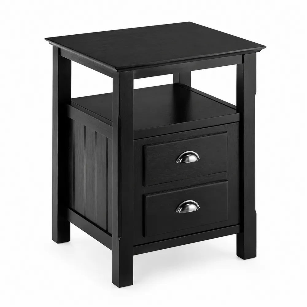 Table de chevet en bois noir avec 2 tiroirs