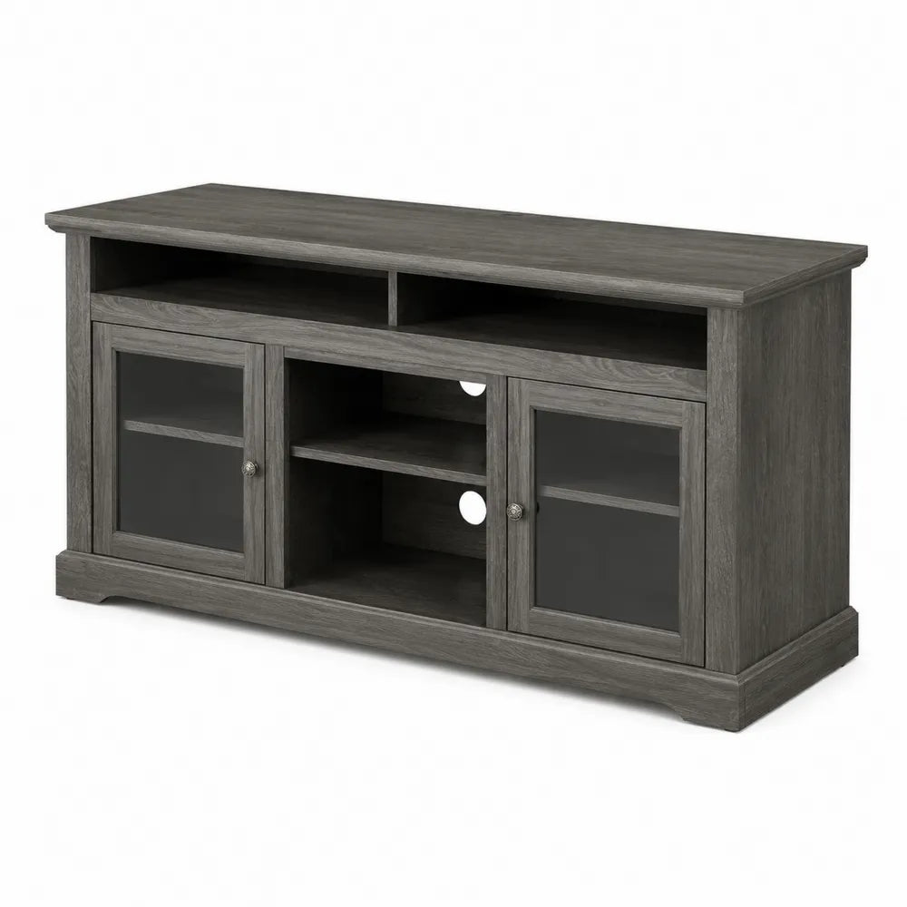 Meuble TV en bois et verre trempé gris 120x40x60 cm