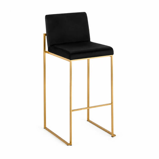 Tabouret de bar en velours noir avec structure en métal doré