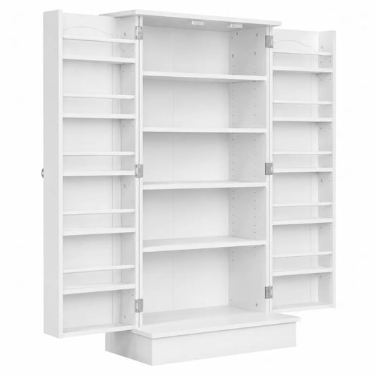 Armoire de Rangement Murale en Bois Blanc avec Étagères
