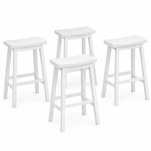 Tabourets de bar en bois massif Blanc jeu de 4