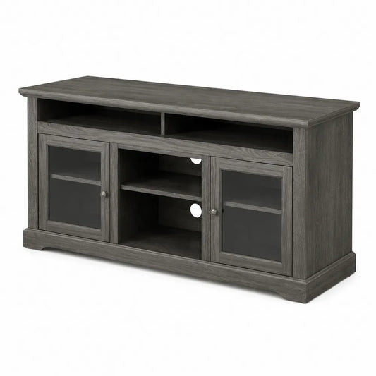 Meuble TV en bois et verre trempé gris 120x40x60 cm