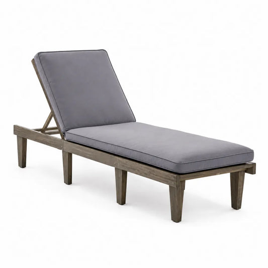 Chaise Longue en Bois d'Acacia avec Coussin en Polyester Gris
