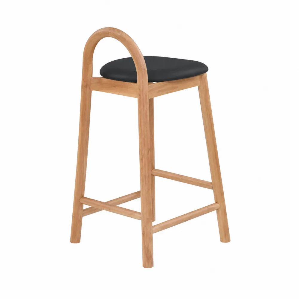 Tabouret de bar en chêne avec siège en simili cuir noir 75 cm