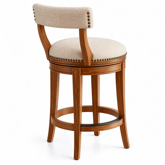Tabouret de bar pivotant en bois et lin polyester 76 cm