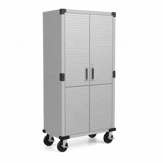 Armoire en plastique avec roulettes Gris 90x45x185 cm