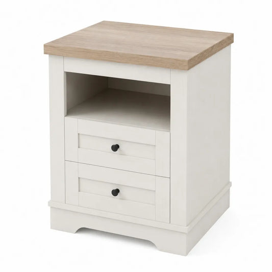 Table de chevet en bois avec 2 tiroirs et 1 étagère
