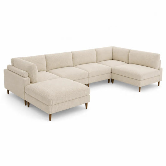 Canapé d'angle en tissu côtelé Beige, 300 x 230 x 85 cm