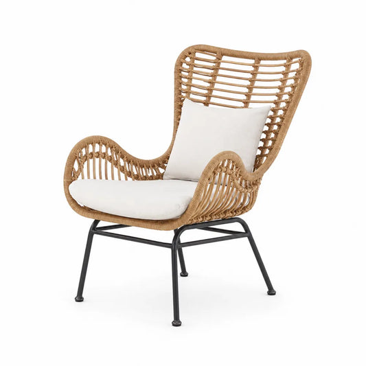 Chaise en rotin et métal avec coussins en polyester Blanc
