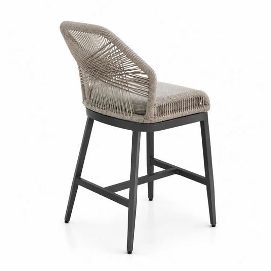 Chaise de jardin en corde tressée et métal avec coussin Gris brun