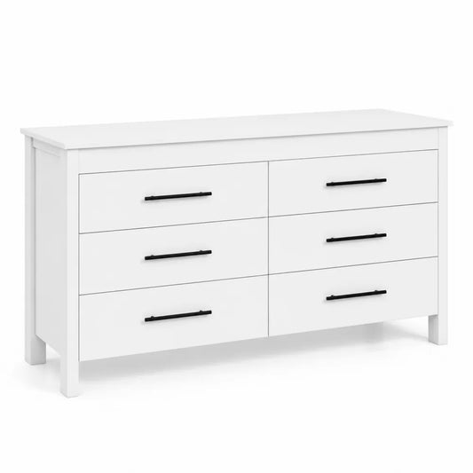 Commode en bois blanc à 6 tiroirs avec poignées en métal