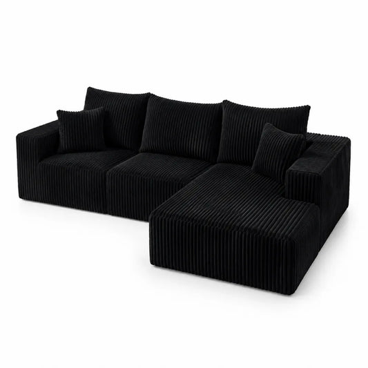 Canapé d'angle en velours côtelé noir 280 cm