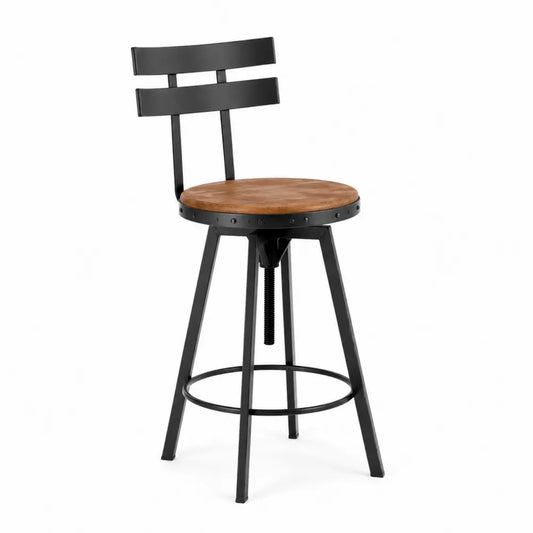 Tabouret de bar en métal noir et bois massif Ø35cm