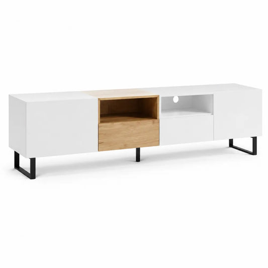 Meuble TV en bois et chêne avec pieds en métal 180 cm