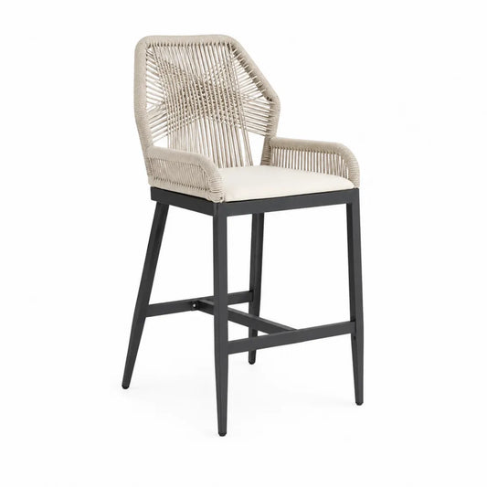 Chaise de bar en corde et aluminium Beige/Noir