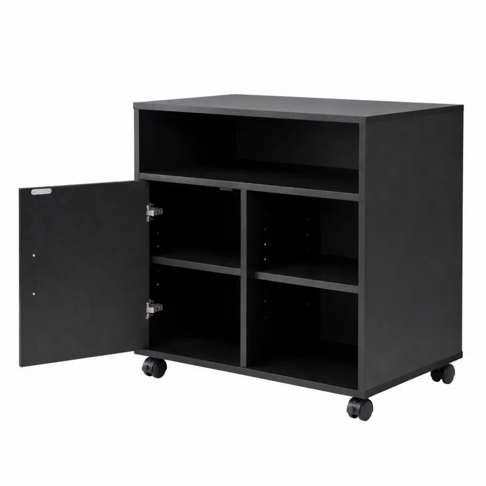 Armoire mobile en bois avec étagères et porte