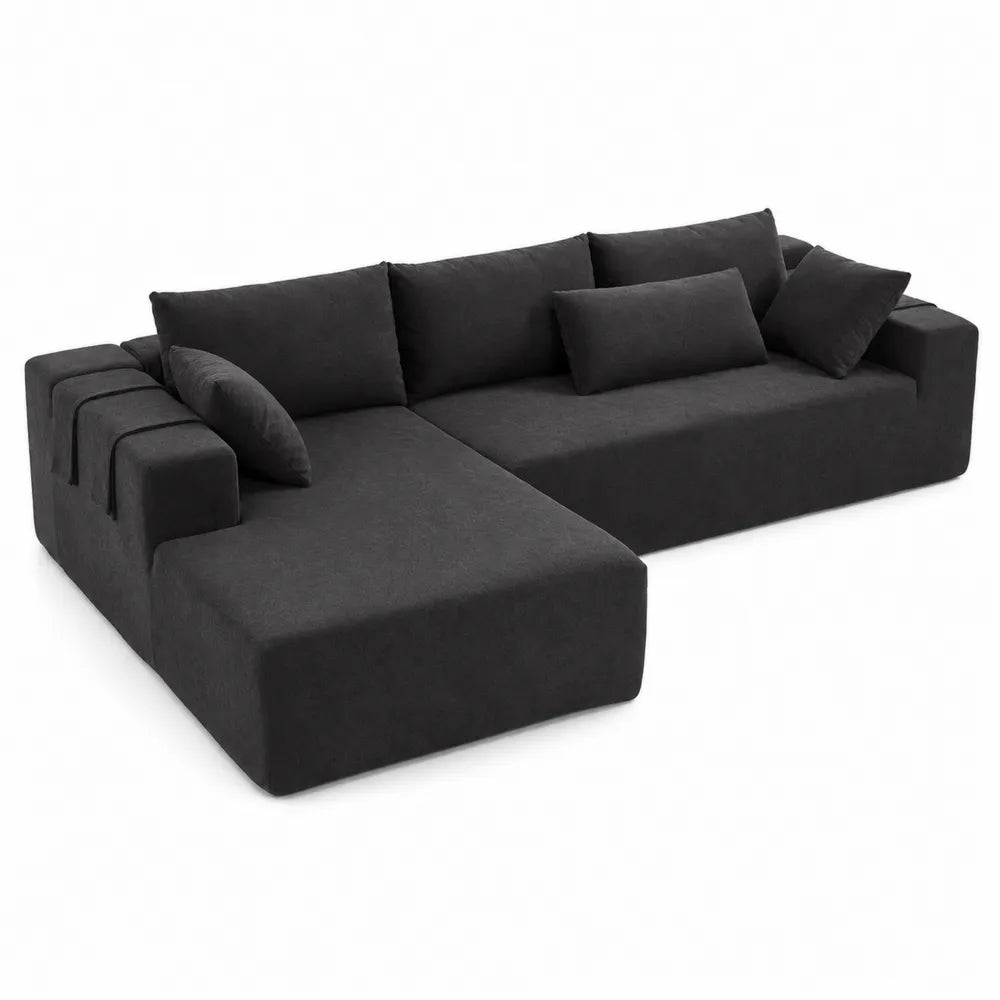 Canapé d'angle en tissu noir avec cadre en bois 300x200 cm