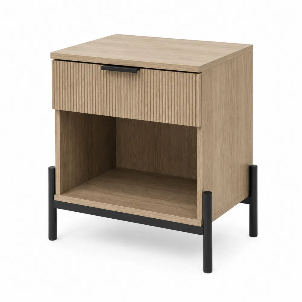 Table de chevet en bois avec tiroir, chêne clair